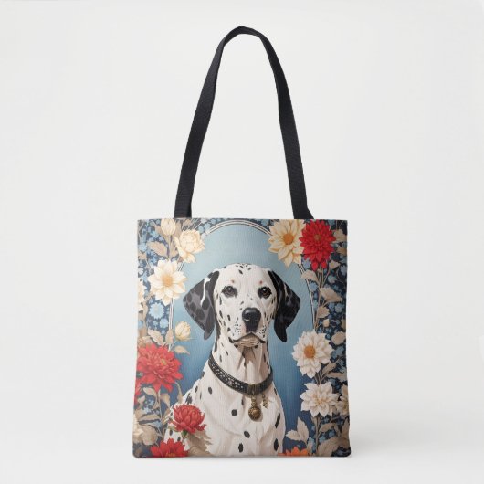 Elegant Dalmatian with Dahlia Flowers Tote Bag (Voorkant)
