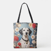 Elegant Dalmatian with Dahlia Flowers Tote Bag (Achterkant)