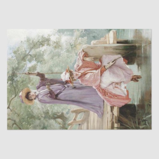 Elegant Damas Vist op Dock in Natuur Ontkoppeling Tissuepapier (Voorkant)