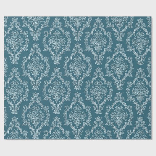 Elegant damasblauw verpakkingspapier cadeaupapier (Vlak)