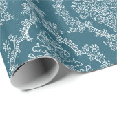 Elegant damasblauw verpakkingspapier cadeaupapier (Rol Hoek)