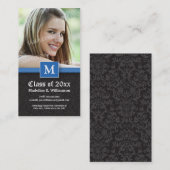 Elegant Damask Afstuderen Status Card (blauw) Contactkaartje (Voorkant / Achterkant)