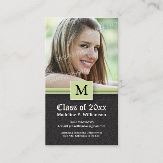 Elegant Damask Afstuderen Status Card (mint) Contactkaartje (Voorkant)