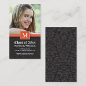 Elegant Damask Afstuderen Status Card (oranje) Contactkaartje (Voorkant / Achterkant)