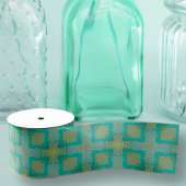  Elegant Damask Arabesque Blauwgroen en Gold Grosgrain Lint