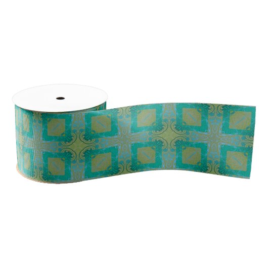  Elegant Damask Arabesque Blauwgroen en Gold Grosgrain Lint (Spoel)