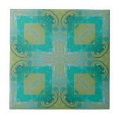 Elegant Damask Arabesque Blauwgroen en Gold Tegeltje (Voorkant)