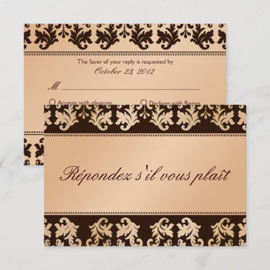 Elegant Damask Autumn Reverie Wedding RSVP (Voorkant / Achterkant)