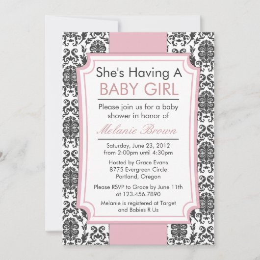 Elegant Damask Baby shower Invite Kaart (Voorkant)