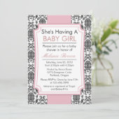 Elegant Damask Baby shower Invite Kaart (Staand voorkant)
