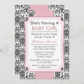Elegant Damask Baby shower Invite Kaart (Voorkant / Achterkant)