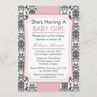 Elegant Damask Baby shower Invite Kaart