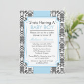 Elegant Damask Baby shower Invite Kaart (Staand voorkant)