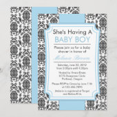Elegant Damask Baby shower Invite Kaart (Voorkant / Achterkant)
