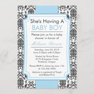 Elegant Damask Baby shower Invite Kaart