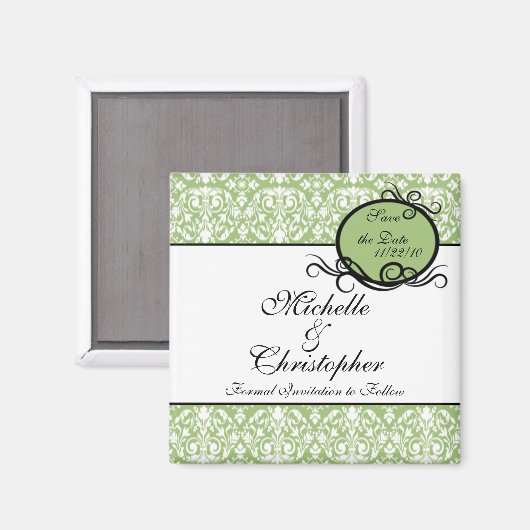 Elegant Damask Bewaar de datum magneet (Voorkant / Achterkant)