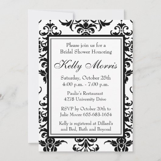 Elegant Damask Birthday of Shower Invitation Kaart (Voorkant)