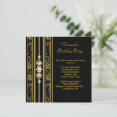 Elegant Damask Birthday Party Gold Black Kaart (Staand voorkant)