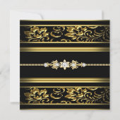 Elegant Damask Birthday Party Gold Black Kaart (Achterkant)