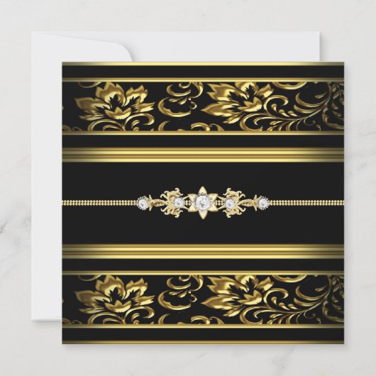 Elegant Damask Birthday Party Gold Black Kaart (Achterkant)
