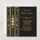 Elegant Damask Birthday Party Gold Black Kaart (Voorkant)