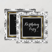 Elegant Damask Birthday Party Gold Black White Kaart (Voorkant / Achterkant)