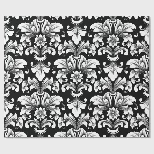 Elegant Damask black and white wrapping paper roll Cadeaupapier (Vlak)