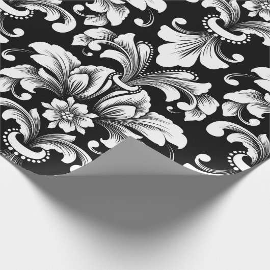 Elegant Damask black and white wrapping paper roll Cadeaupapier (Hoek)