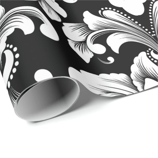 Elegant Damask black and white wrapping paper roll Cadeaupapier (Rol Hoek)