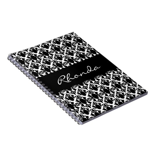 Elegant Damask Black en White Notitieboek (Rechterzijde)