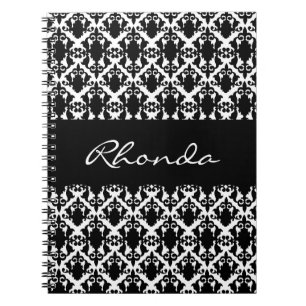 Elegant Damask Black en White Notitieboek