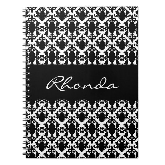 Elegant Damask Black en White Notitieboek (Voorkant)