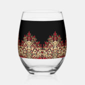 Elegant Damask Black Red and Gold Pattern Wijnglas Zonder Voet (Rechts)