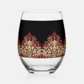 Elegant Damask Black Red and Gold Pattern Wijnglas Zonder Voet (Links)
