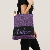 Elegant, Damask, Black strip, op maat gemaakt Tote Bag (Dichtbij)