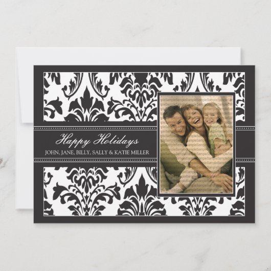 Elegant Damask Black & White, 5 x 7 Prettige feest Feestdagenkaart (Voorkant)