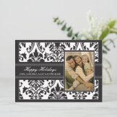 Elegant Damask Black & White, 5 x 7 Prettige feest Feestdagenkaart (Staand voorkant)