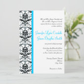 Elegant Damask Blauwgroen Blue Stripe Wedding Invi Kaart (Staand voorkant)
