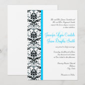 Elegant Damask Blauwgroen Blue Stripe Wedding Invi Kaart (Voorkant / Achterkant)