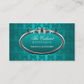 Elegant Damask Blauwgroen Silver Shimmer Visitekaartje (Voorkant)