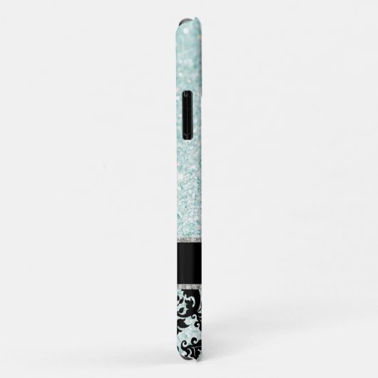 Elegant  Damask Bling Aqua Blue Monogrammed Case-Mate iPhone Case (Achterkant/rechts)