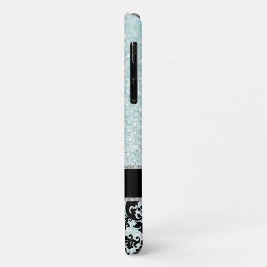 Elegant  Damask Bling Aqua Blue Monogrammed Case-Mate iPhone Case (Achterkant/links)