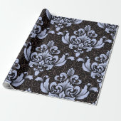Elegant Damask blue and black wrapping paper roll Cadeaupapier (Uitgerold)