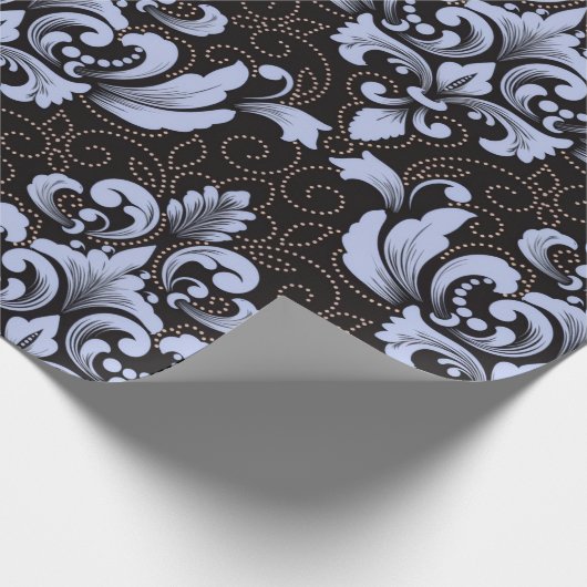 Elegant Damask blue and black wrapping paper roll Cadeaupapier (Hoek)