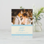 Elegant damask blue & crèmebruiloft kaart (Staand voorkant)