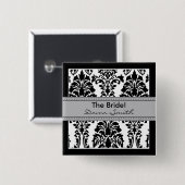 Elegant Damask Bridal Party Button (grijs) (Voorkant /achterkant)