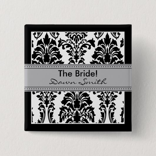 Elegant Damask Bridal Party Button (grijs) (Voorkant)