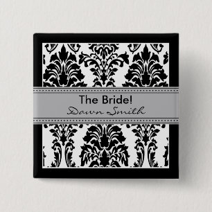 Elegant Damask Bridal Party Button (grijs)