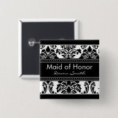 Elegant Damask Bridal Party Button - Maid of Honor (Voorkant /achterkant)