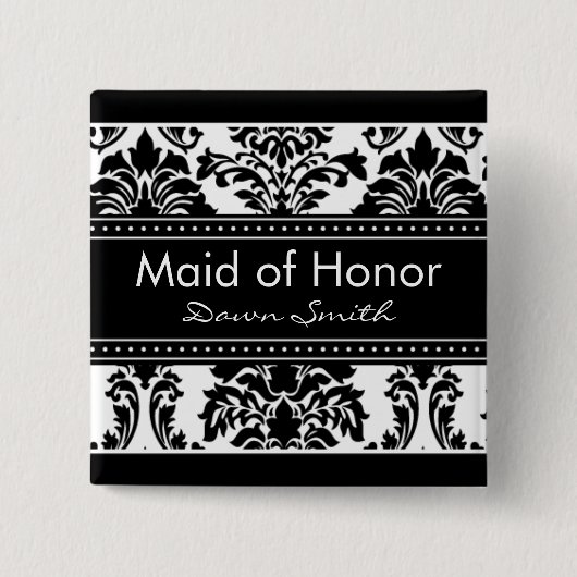 Elegant Damask Bridal Party Button - Maid of Honor (Voorkant)